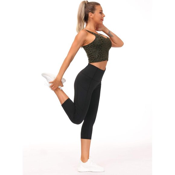 Women High Waist Yoga Capris Pockets Tummy Control Workout Leggings - Picture 3 of 6